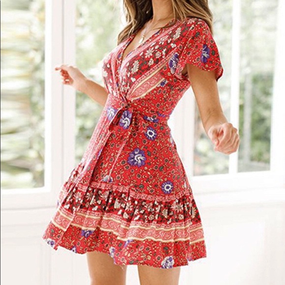 Red floral mini dress - Picture 7 of 7